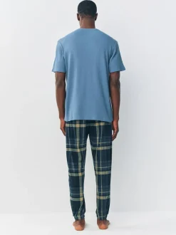 Next Textured Cosy Motionflex Cuffed Pyjamas Set Black Check Hot