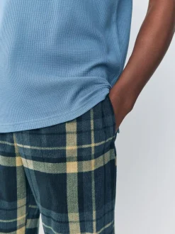 Next Textured Cosy Motionflex Cuffed Pyjamas Set Black Check Hot
