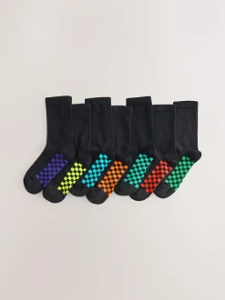 Next Black Checkerboard Cotton Rich Socks 7 Pack Clearance