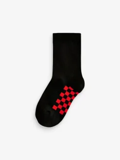 Next Black Checkerboard Cotton Rich Socks 7 Pack Clearance