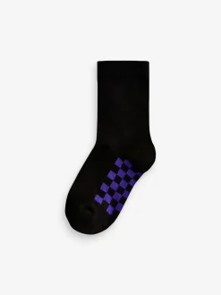 Next Black Checkerboard Cotton Rich Socks 7 Pack Clearance