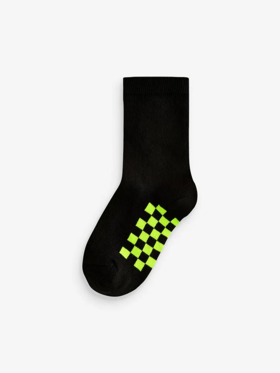 Next Black Checkerboard Cotton Rich Socks 7 Pack Clearance