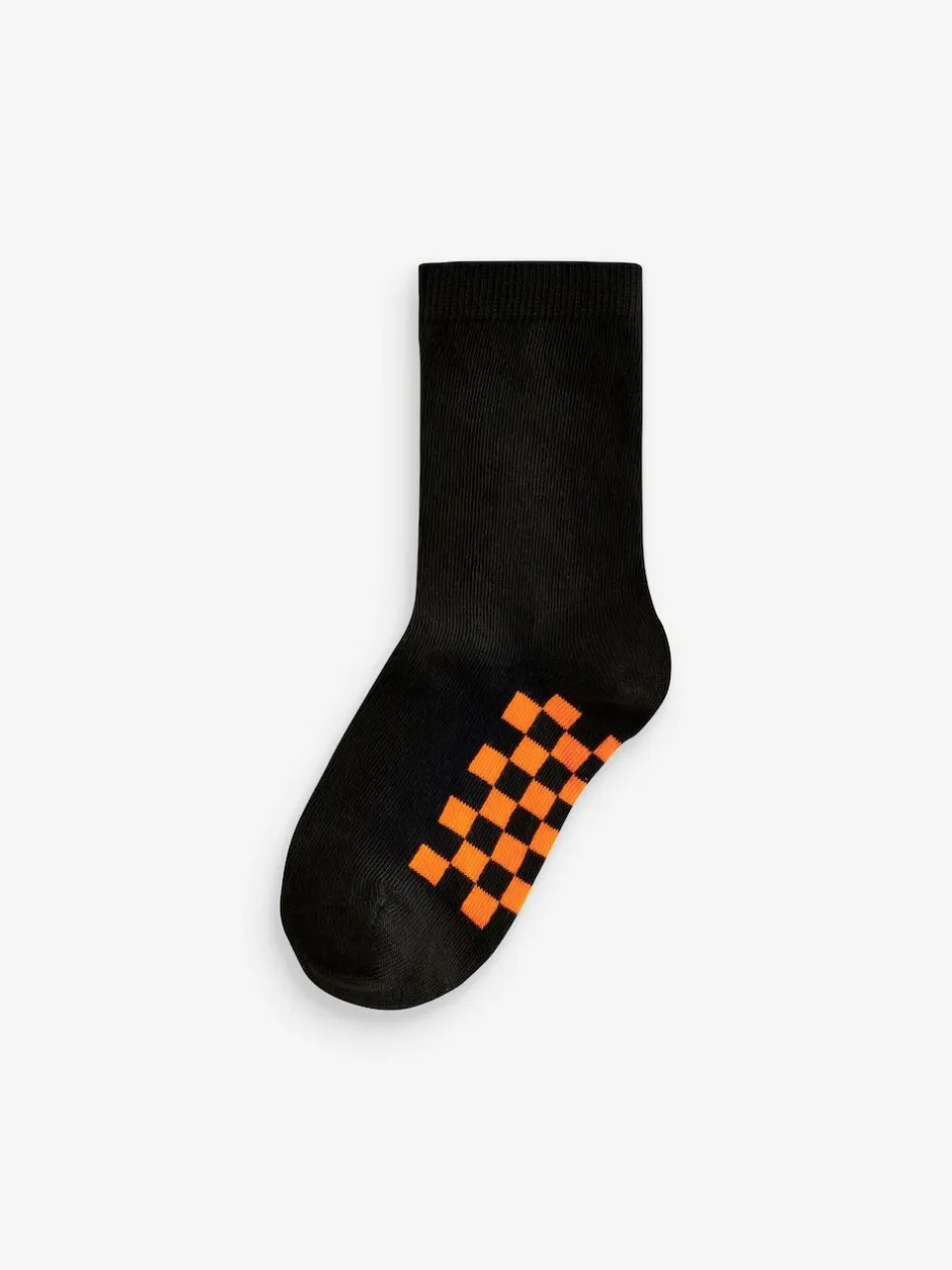 Next Black Checkerboard Cotton Rich Socks 7 Pack Clearance