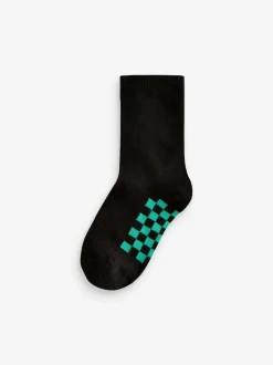Next Black Checkerboard Cotton Rich Socks 7 Pack Clearance