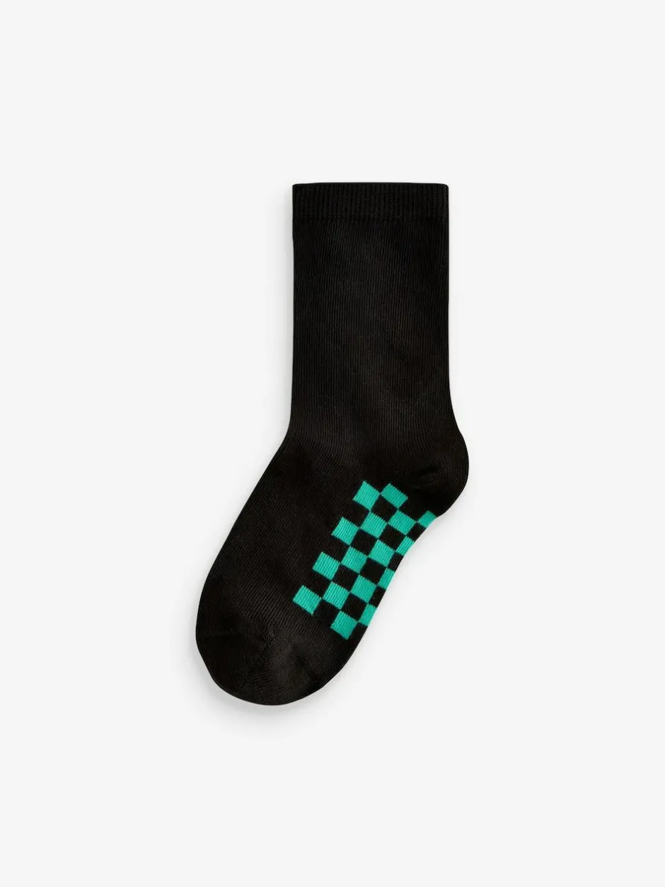 Next Black Checkerboard Cotton Rich Socks 7 Pack Clearance