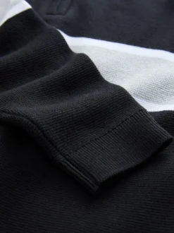 Next Colourblock Zip Neck Knitted Jumper (3-16yrs) Black
