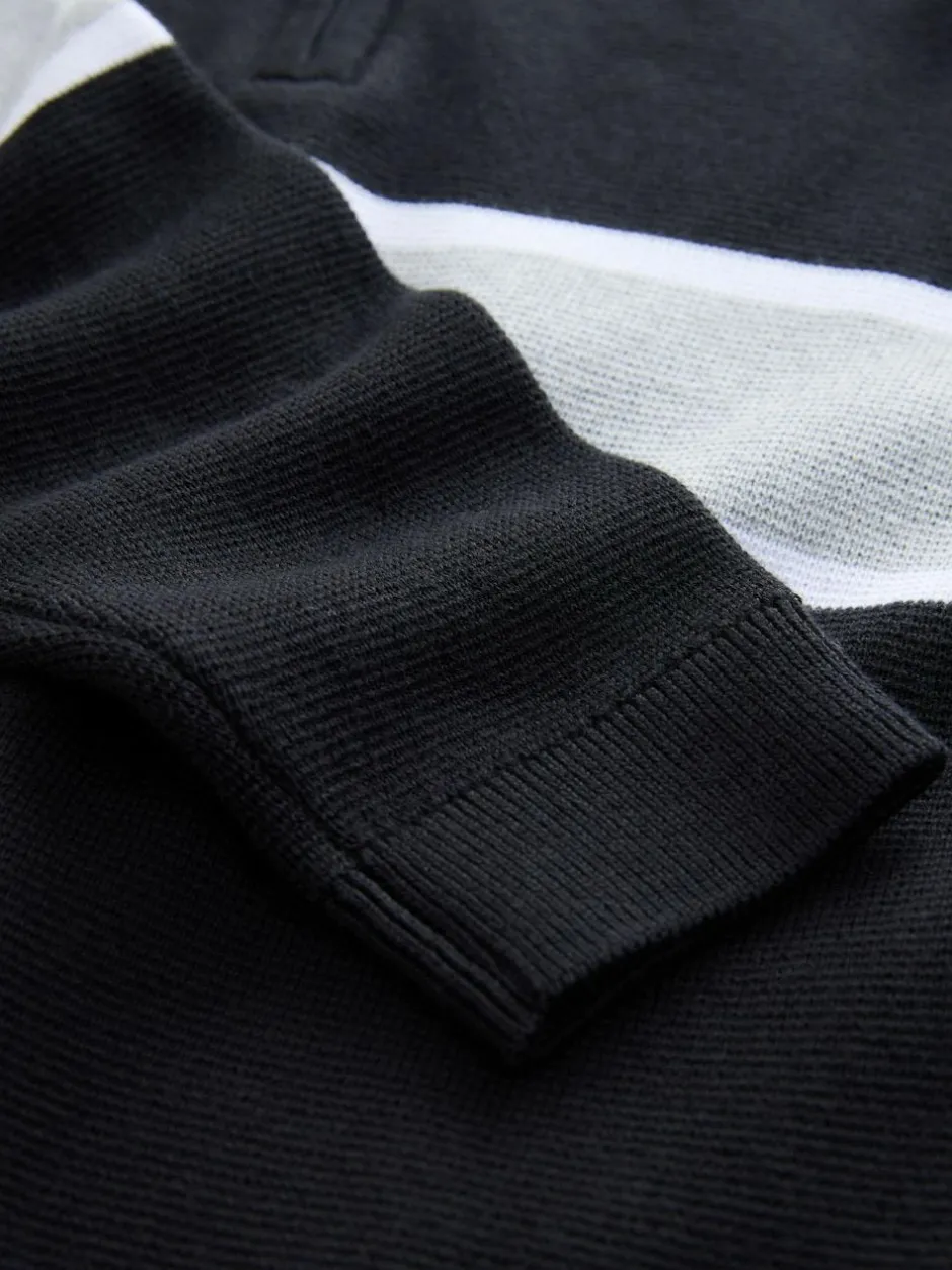Next Colourblock Zip Neck Knitted Jumper (3-16yrs) Black
