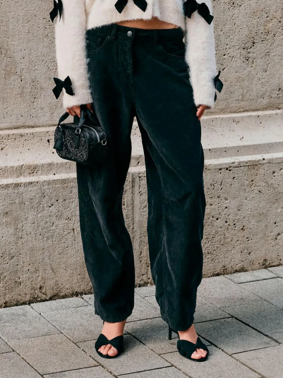 Next Cord Barrel Leg Trousers Black Best