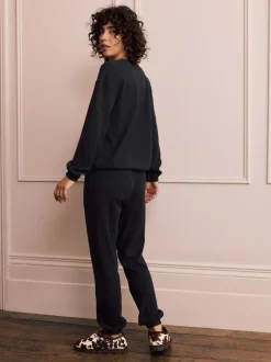 Next Black Cosy Waffle Long Sleeve Pyjamas Outlet