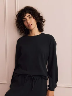Next Black Cosy Waffle Long Sleeve Pyjamas Outlet