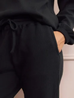 Next Black Cosy Waffle Long Sleeve Pyjamas Outlet