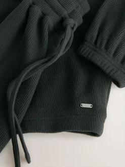 Next Black Cosy Waffle Long Sleeve Pyjamas Outlet