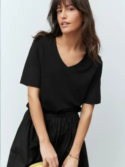 Next Black Cotton Modal Slouch V-Neck T-Shirt Best