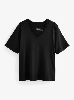 Next Black Cotton Modal Slouch V-Neck T-Shirt Best