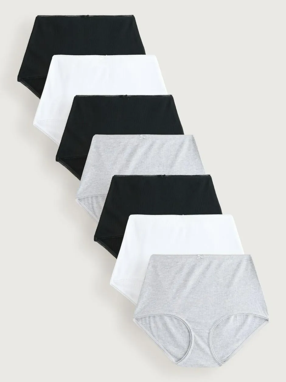 Next Black Cotton Rib Knickers 7 Pack Outlet