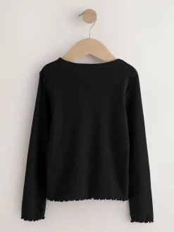 Next Cotton Rich Long Sleeve Rib T-Shirt (3mths-7yrs) Black Clearance