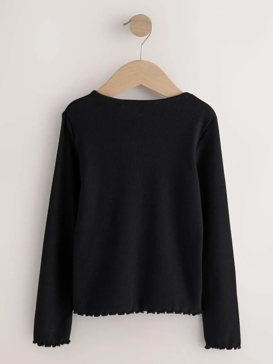 Next Cotton Rich Long Sleeve Rib T-Shirt (3mths-7yrs) Black Clearance