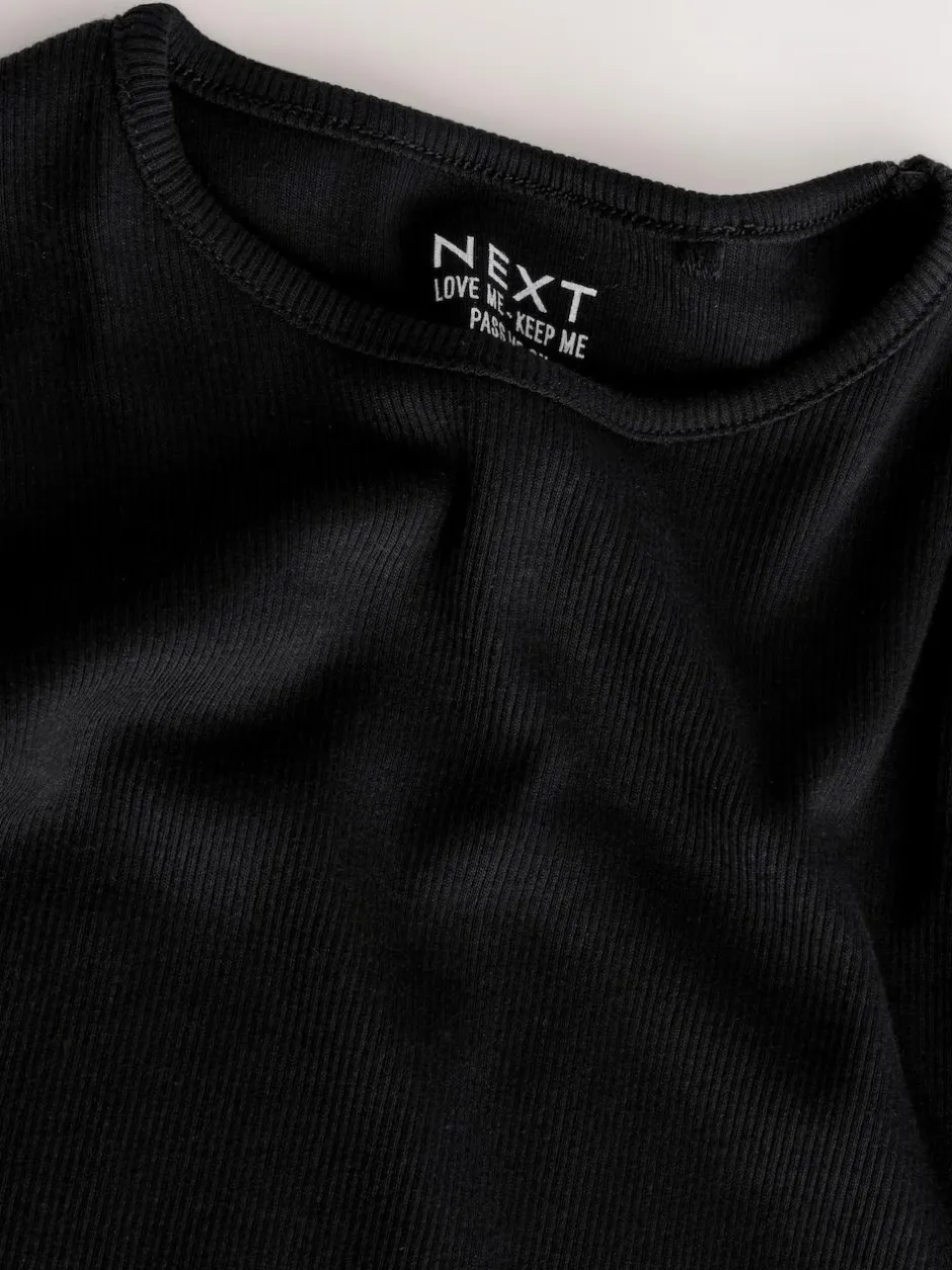 Next Cotton Rich Long Sleeve Rib T-Shirt (3mths-7yrs) Black Clearance