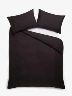 Next Black Cotton Rich Plain Duvet Cover and Pillowcase Set