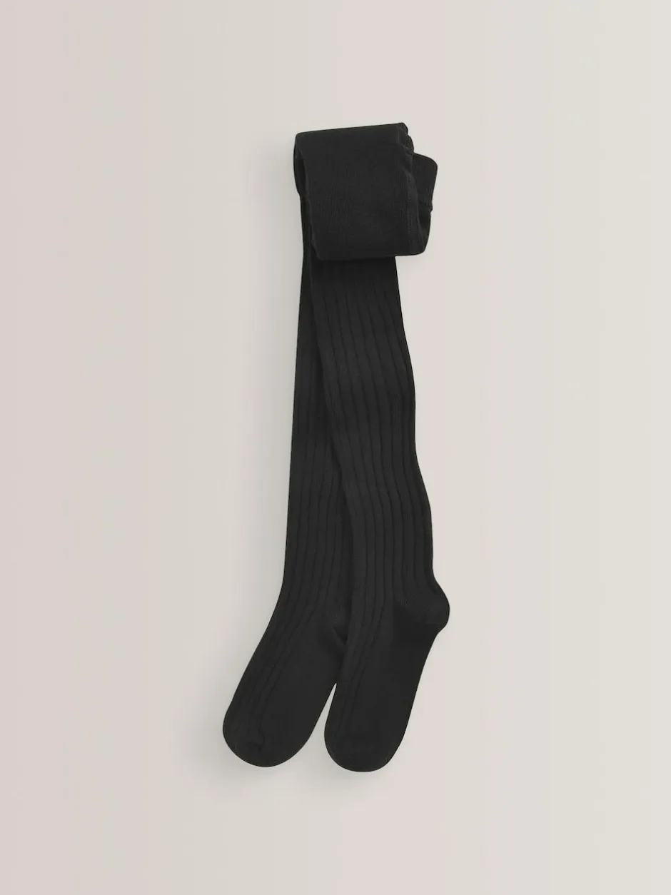 Next Black Cotton Rich Rib Tights Online