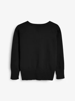 Next Black Cotton Rich School V-Neck Cardigan (3-16yrs) Sale
