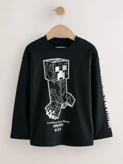 Next Minecraft Long Sleeve T-Shirt (3-16yrs) Black Creeper Discount