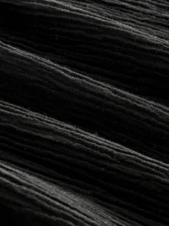 Next Black Crinkle Textured Wide Leg Trousers With Linen Clearance