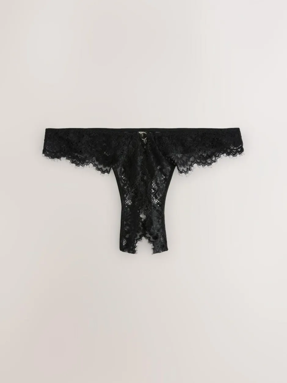 Next Crotchless Thong Lace Knickers Black Hot