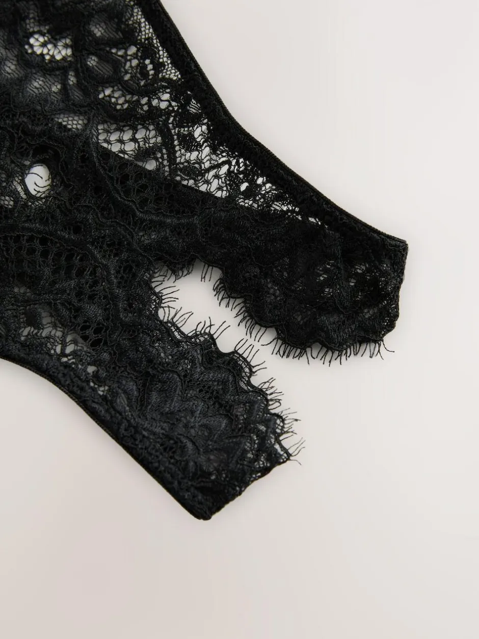 Next Crotchless Thong Lace Knickers Black Hot