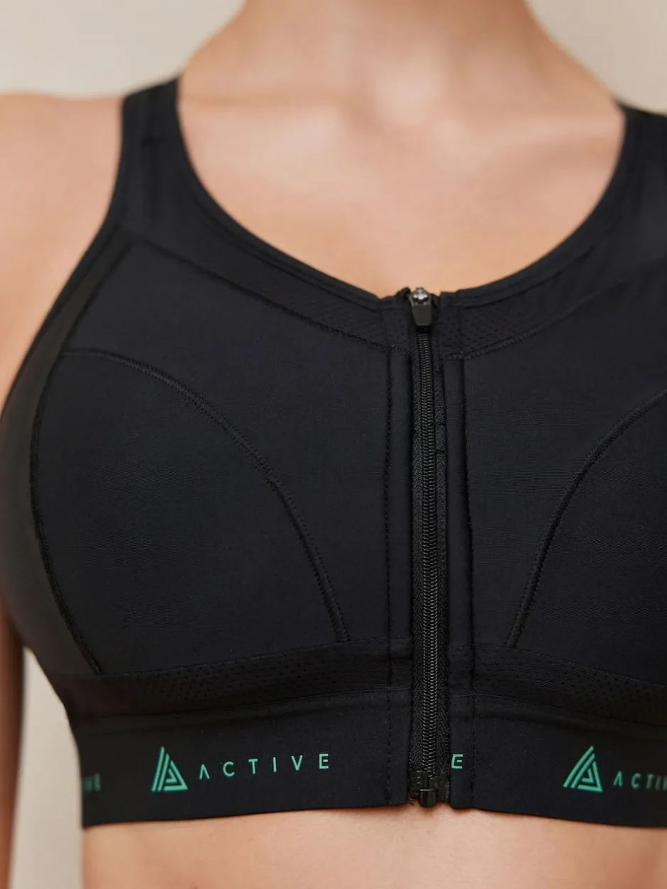 Next DD+ Active Sports Zip Front Dry Tech High Impact Bra Black Discount