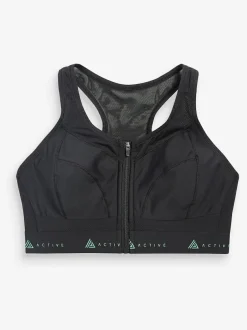 Next DD+ Active Sports Zip Front Dry Tech High Impact Bra Black Discount