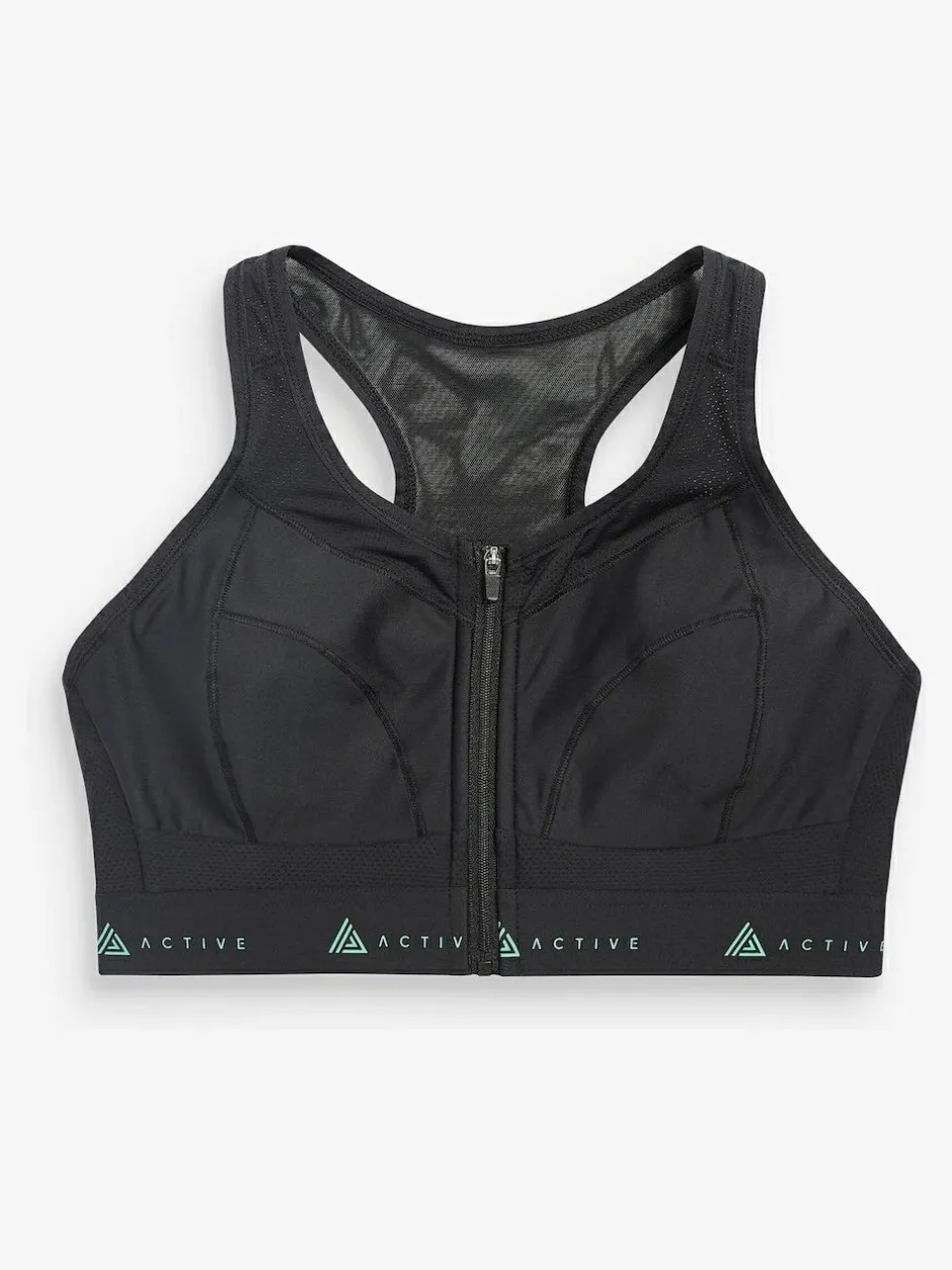 Next DD+ Active Sports Zip Front Dry Tech High Impact Bra Black Discount