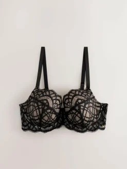 Next DD+ Pad Balcony Lace Bra Black Clearance