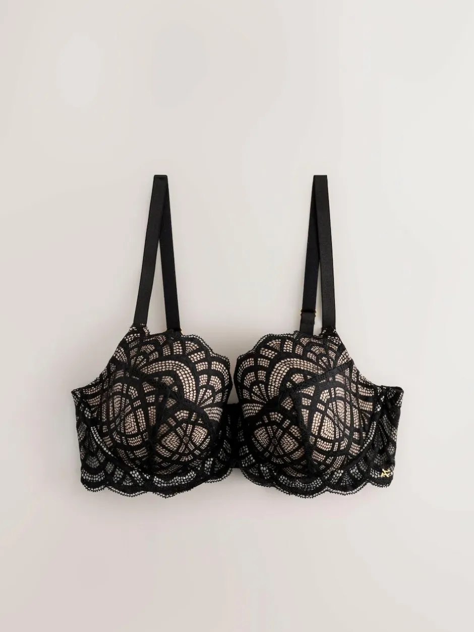 Next DD+ Pad Balcony Lace Bra Black Clearance