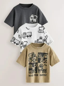 Next Short Sleeve All Over Graphic Print T-Shirts 3 Pack (3mths-7yrs) Black Digger New