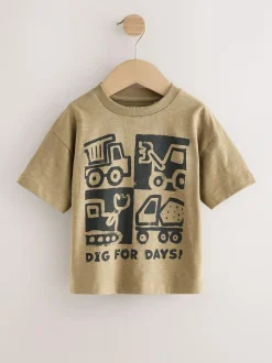 Next Short Sleeve All Over Graphic Print T-Shirts 3 Pack (3mths-7yrs) Black Digger New