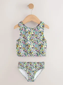 Next Sunsafe Rash Vest Bikini And Scrunchie Swim Set (3-16yrs) Black Ditsy Floral Discount