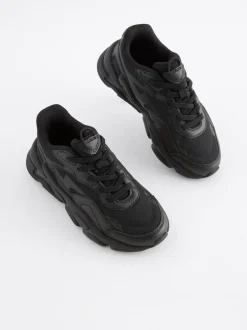 Next Elastic Lace Trainers Black Hot