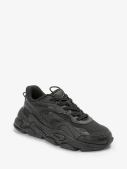 Next Elastic Lace Trainers Black Hot