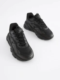 Next Elastic Lace Trainers Black Hot