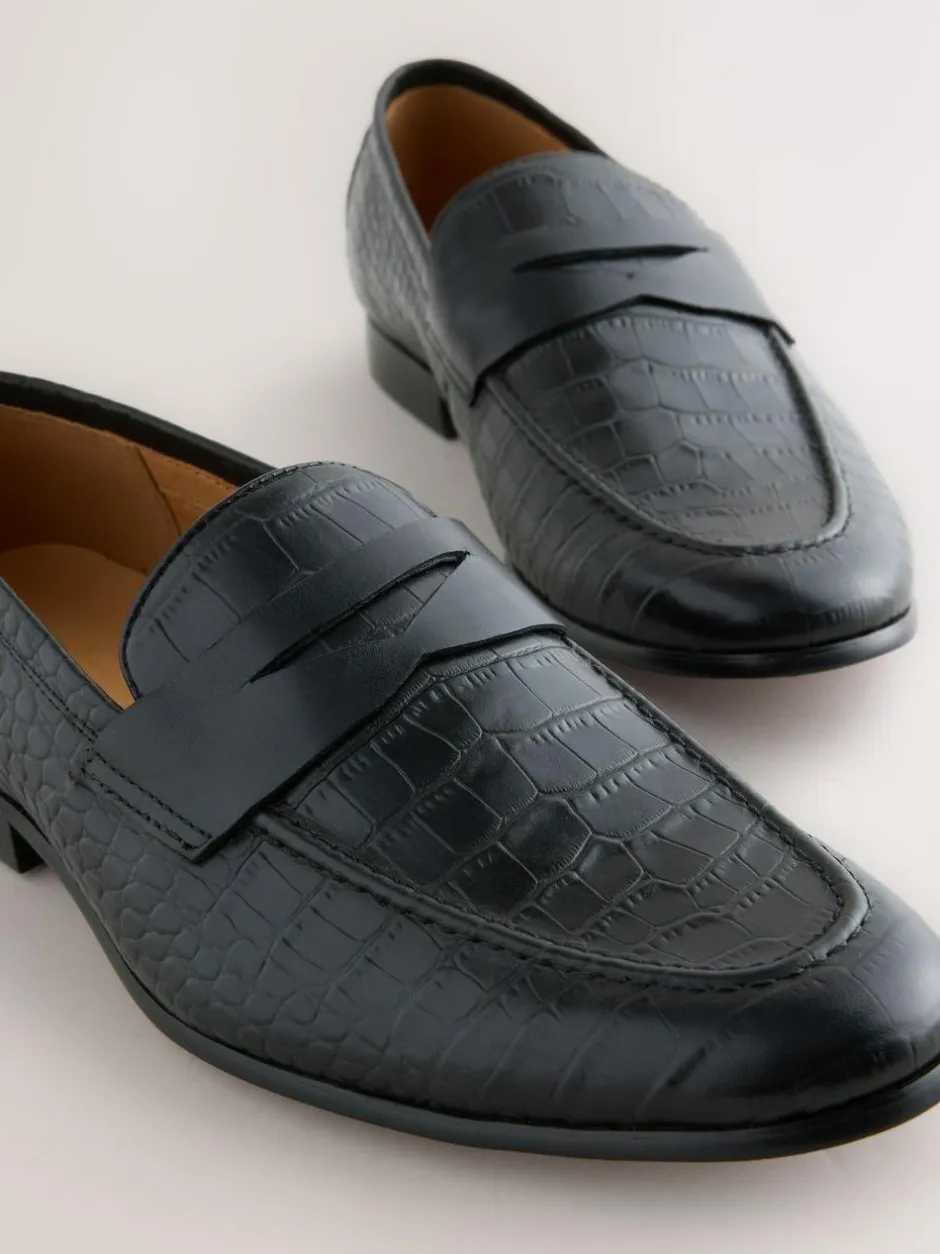 Next Embossed Leather Loafers Black Best