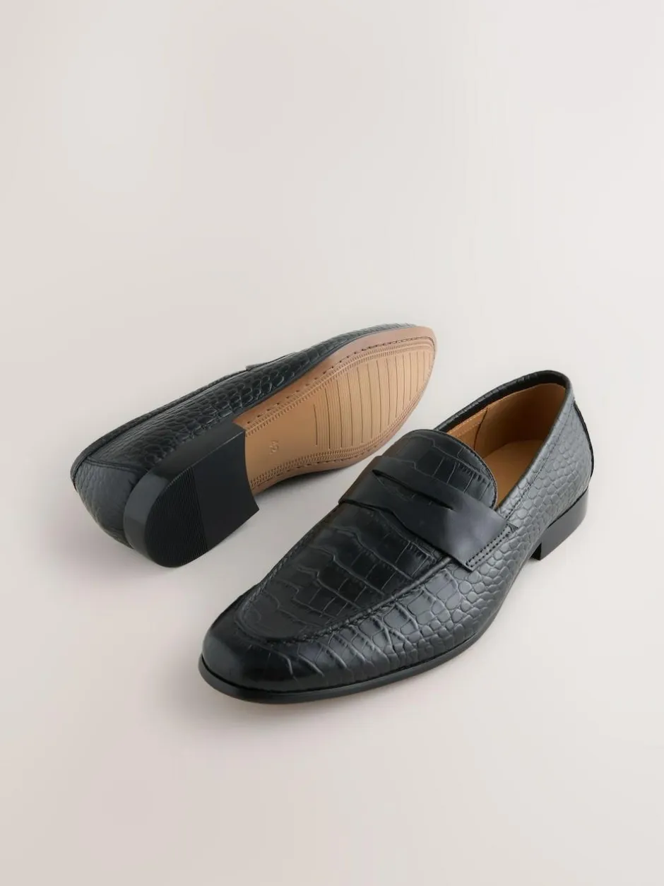 Next Embossed Leather Loafers Black Best