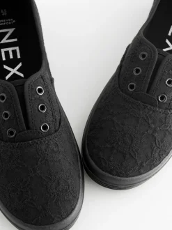 Next Embroidered Laceless Canvas Slip On Trainers Black Discount