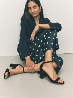 Next Extra Wide Fit Block Heel Sandals Black Sale