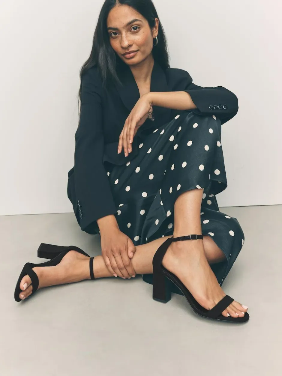 Next Extra Wide Fit Block Heel Sandals Black Sale