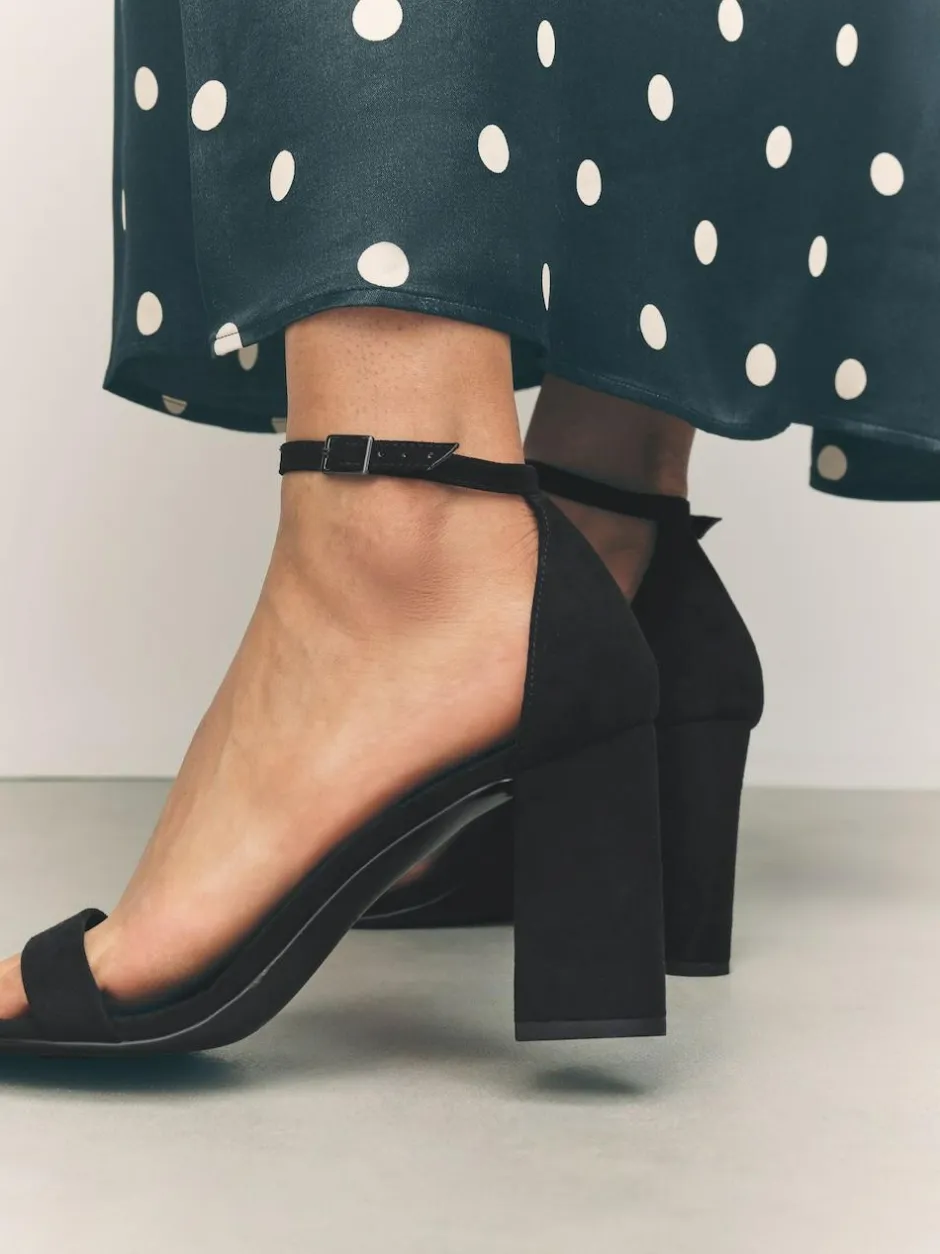 Next Extra Wide Fit Block Heel Sandals Black Sale