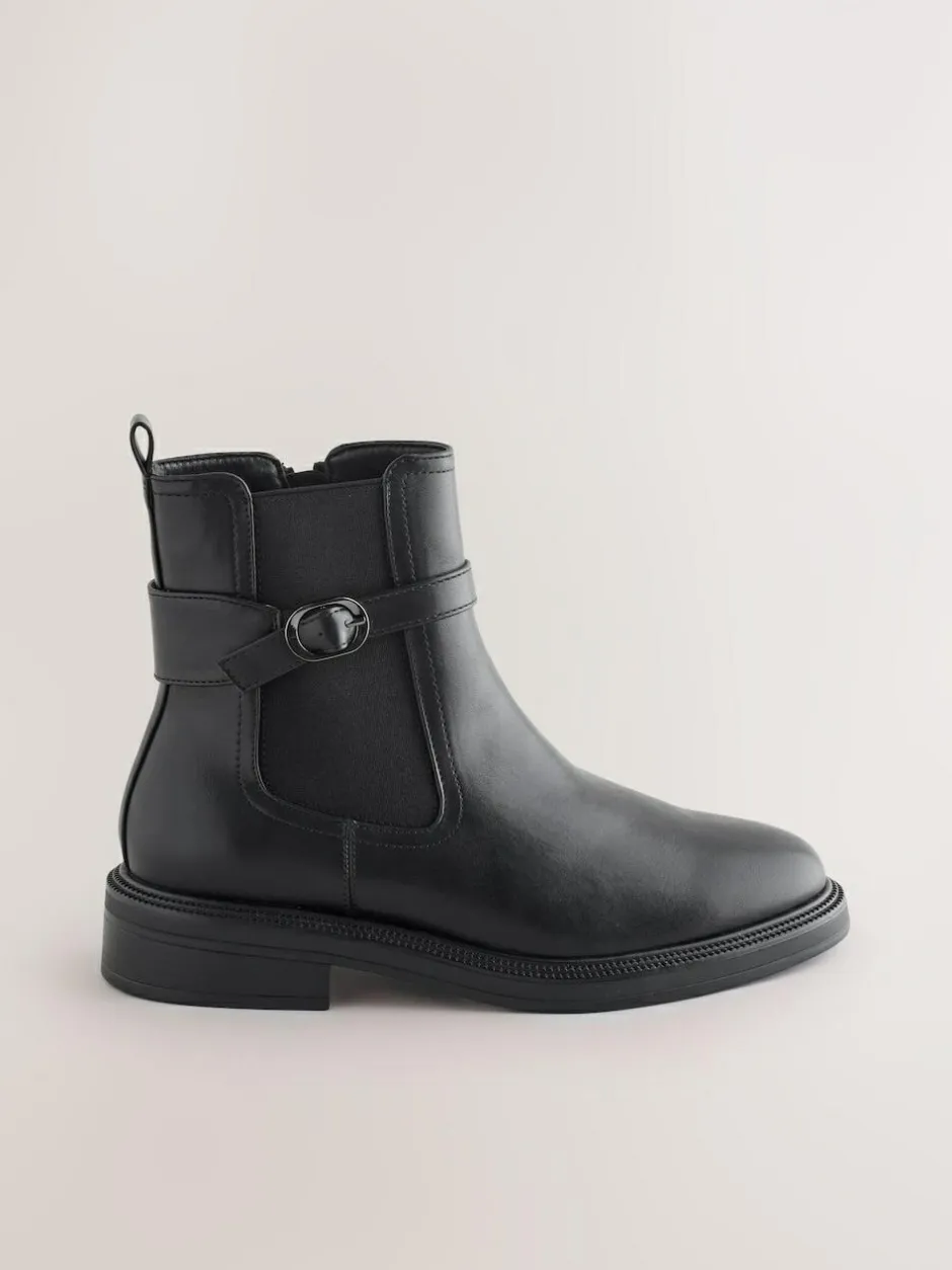 Next Black Extra Wide Fit Buckled Chelsea Boots Sale