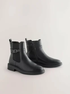 Next Black Extra Wide Fit Buckled Chelsea Boots Sale