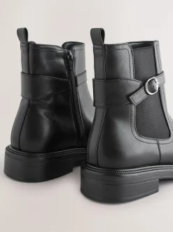 Next Black Extra Wide Fit Buckled Chelsea Boots Sale