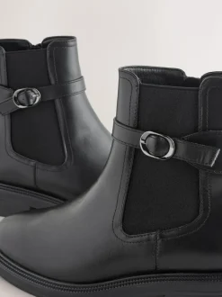 Next Black Extra Wide Fit Buckled Chelsea Boots Sale